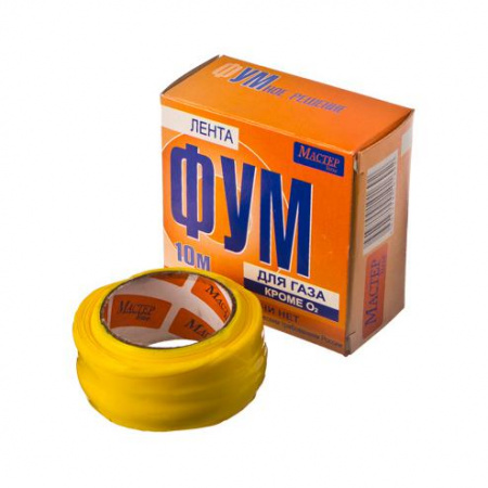 Лента ФУМ PTFE 20ммх10-12м катушка 30гр цвет: желтый среда: газ Мастер Iine