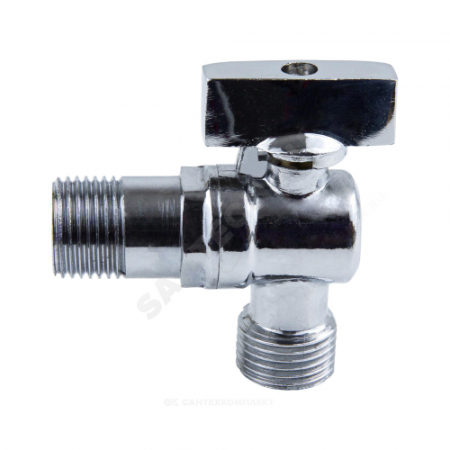 Кран шаровой латунный бытовой хром угловой 1041 G1/2"х3/4" Ру10 НР переходной бабочка без отражателя Aquasfera 1041-02