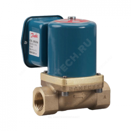 Клапан эл/магн латунь НЗ EV225B Ду10 Ру10 G1/2" ВР с катушкой BQ230AS 220В AC 185С Danfoss 032U380431
