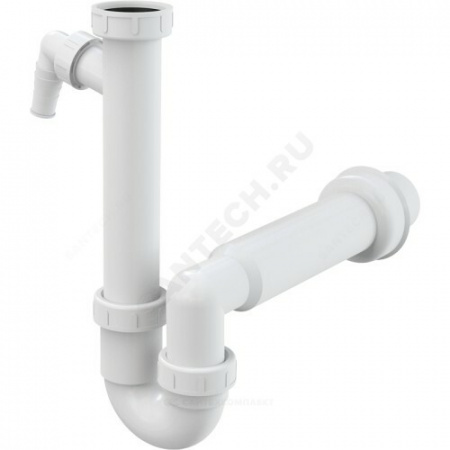 Сифон для кухонной мойки трубный 1 1/2"x40 с прямой трубкой 40х50 с отводом (штуцером) без выпуска Alca Plast A81-DN50