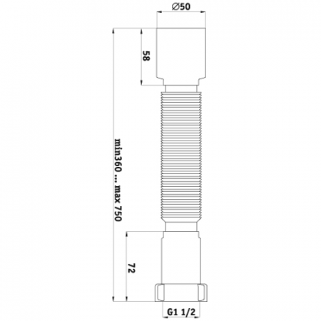 Гофра с гайкой 1 1/2"x50 L=320-730мм АНИ Пласт K105
