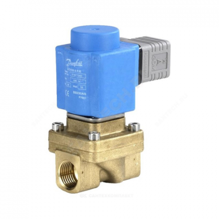Клапан эл/магн латунь НЗ EV250B Ду12 Ру10 G1/2" ВР с катушкой BB230AS 220В AC 140С Danfoss 032U158031