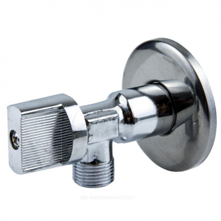 Кран шаровой латунный бытовой хром угловой 1043 G1/2"х3/8" Ру10 НР переходной бабочка с отражателем Aquasfera 1043-01